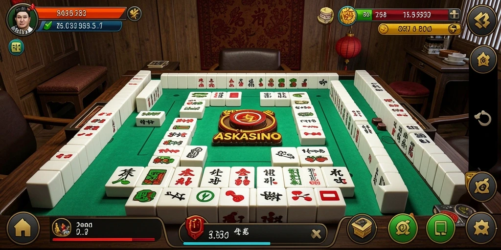 Screenshot utama ASKASINO yang menunjukkan keseruan gameplay Mahjong.