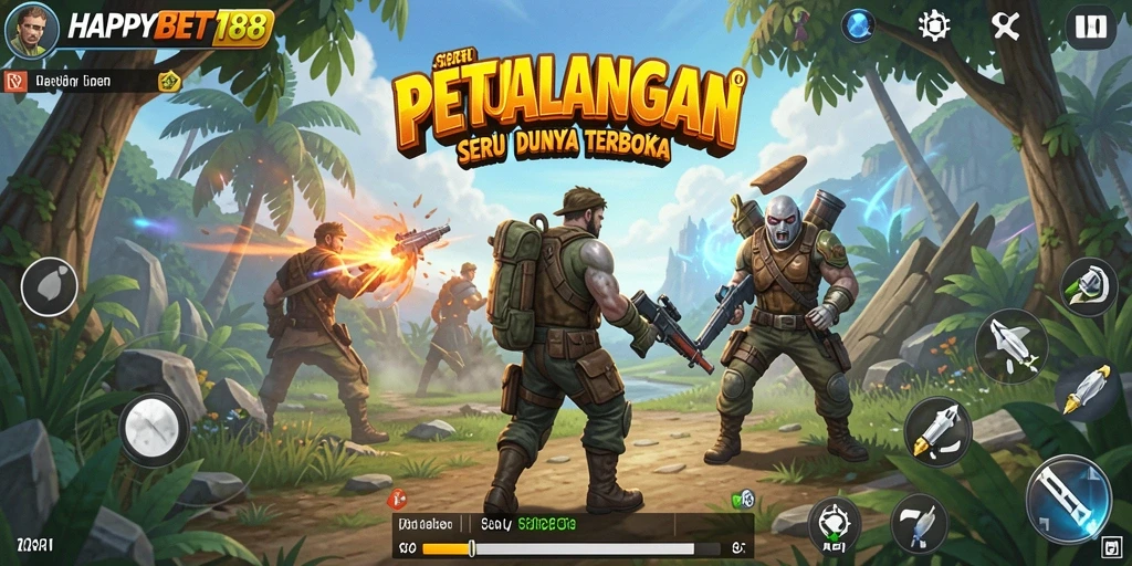 Screenshot gameplay HAPPYBET188 menampilkan petualangan seru di dunia terbuka.
