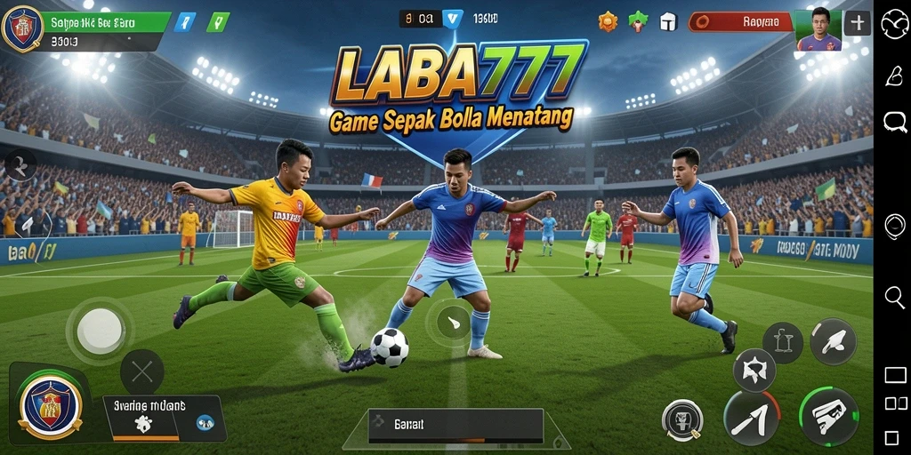 Screenshot LABA777 menampilkan aksi seru di lapangan sepak bola.