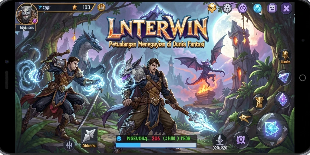 Tampilan gameplay LNTERWIN dengan karakter menjelajahi dunia petualangan.