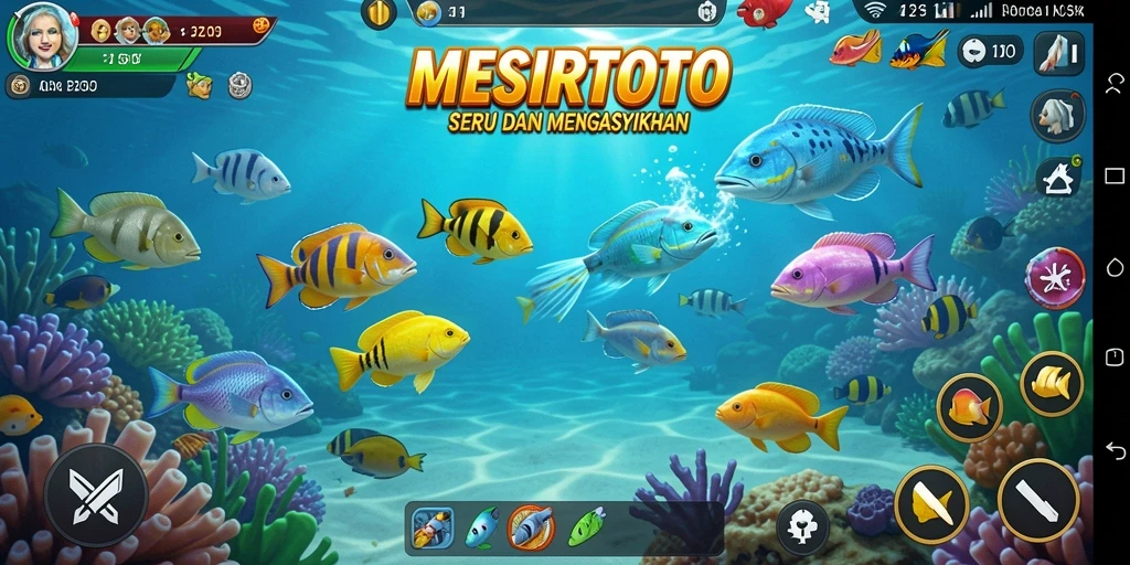 Screenshot gameplay MESIRTOTO dengan aksi menembak ikan yang seru.