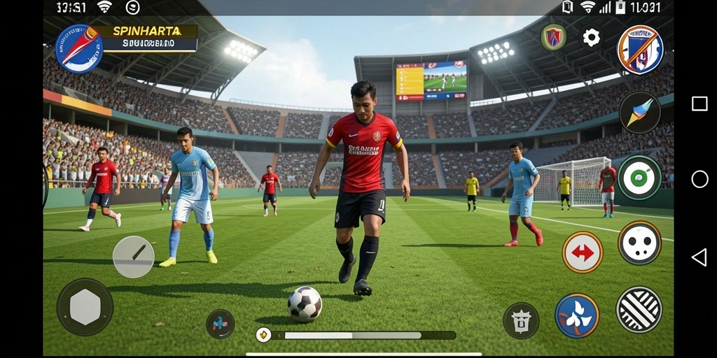 Tampilan menarik dari gameplay SPINHARTA yang menampilkan aksi sepak bola.